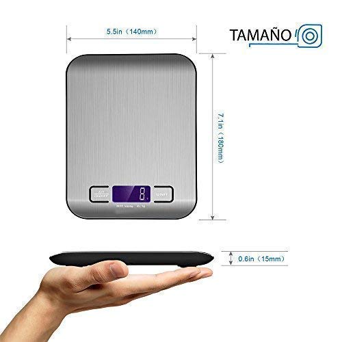 Sonolife - Báscula Digital para Cocina de Acero Inoxidable, 5kg / 11 lbs, Balanza de Alimentos Multifuncional