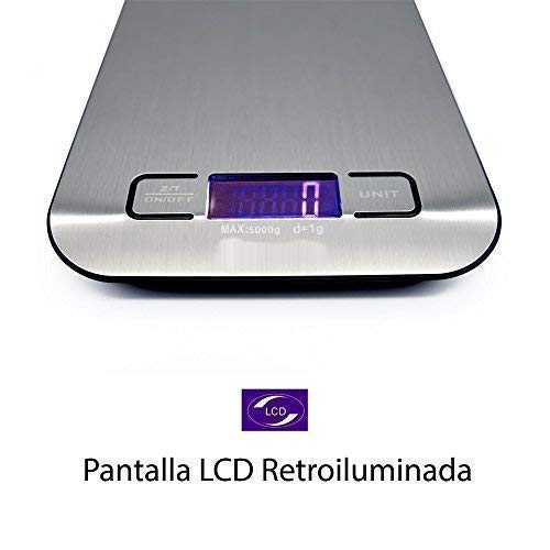 Sonolife - Báscula Digital para Cocina de Acero Inoxidable, 5kg / 11 lbs, Balanza de Alimentos Multifuncional