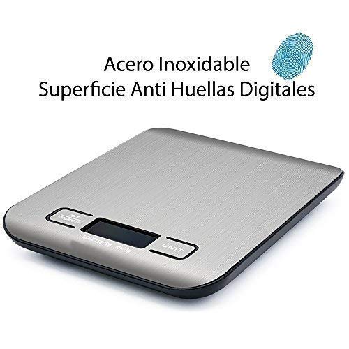 Sonolife - Báscula Digital para Cocina de Acero Inoxidable, 5kg / 11 lbs, Balanza de Alimentos Multifuncional
