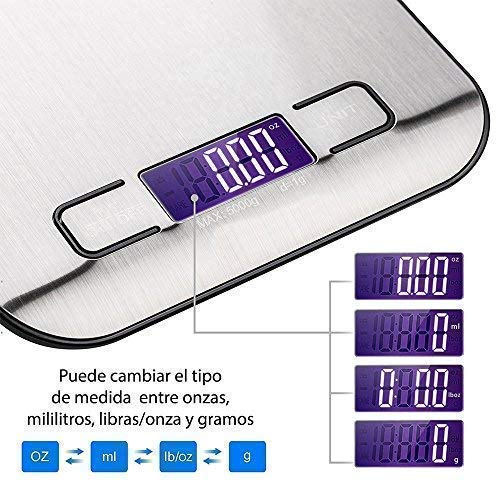 Sonolife - Báscula Digital para Cocina de Acero Inoxidable, 5kg / 11 lbs, Balanza de Alimentos Multifuncional