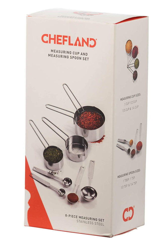 ChefLand Juego de 8 piezas de lujo de acero inoxidable taza de medición y cuchara dosificadora