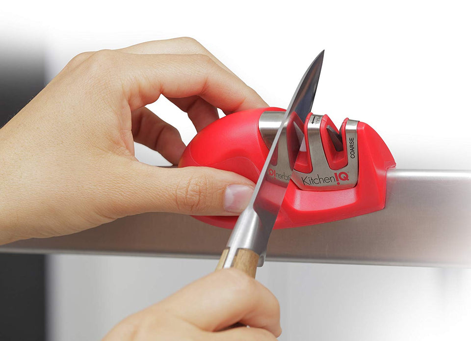 Kitchen IQ 50883 Afilador de Cuchillo Manual de 2 etapas, Rojo