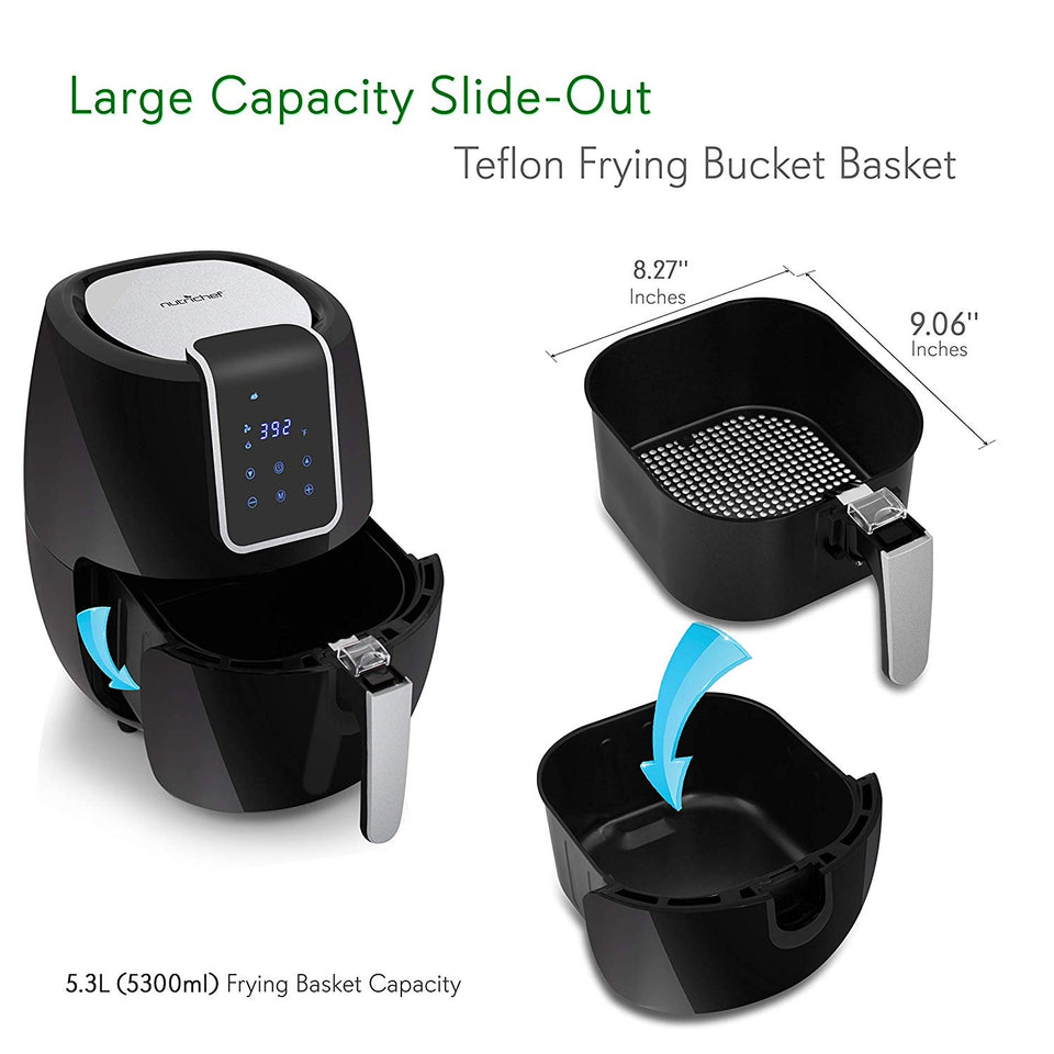 Freidora de aire digital – Cesta eléctrica sin aceite para cocina con freír antiadherente, 5,3 l de capacidad
