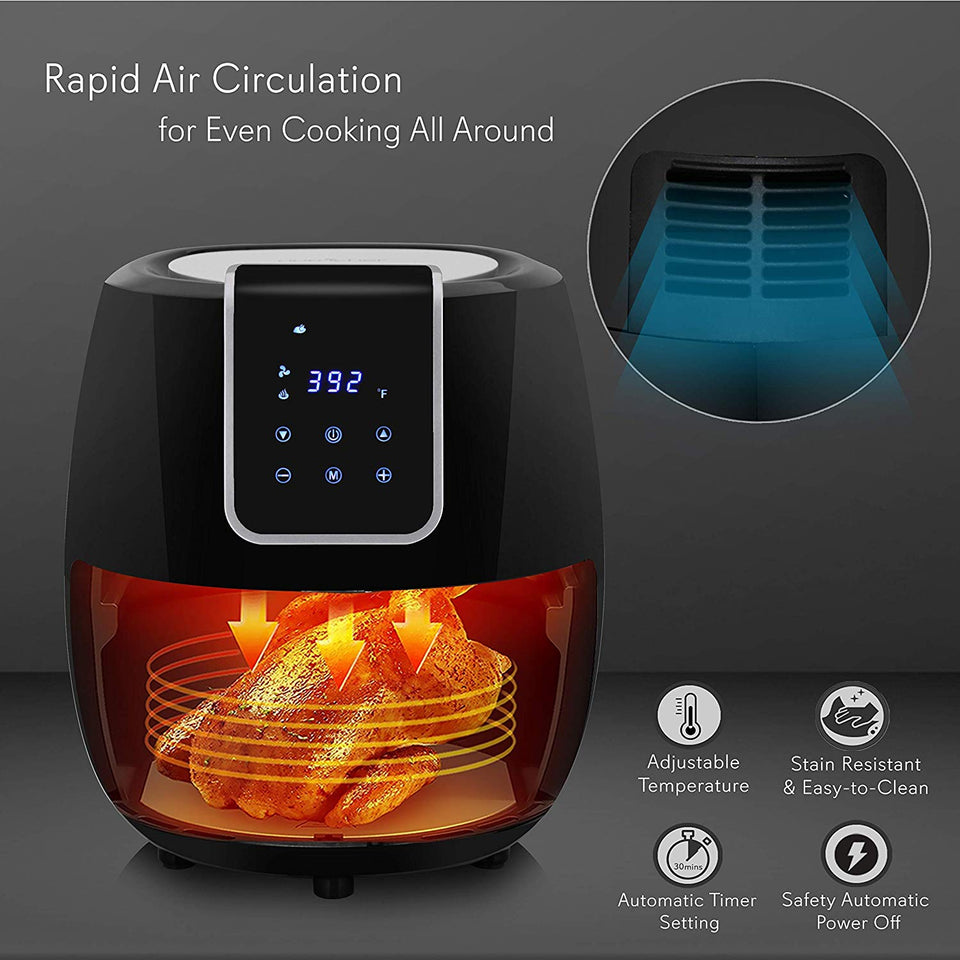 Freidora de aire digital – Cesta eléctrica sin aceite para cocina con freír antiadherente, 5,3 l de capacidad