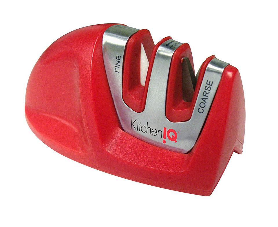 Kitchen IQ 50883 Afilador de Cuchillo Manual de 2 etapas, Rojo