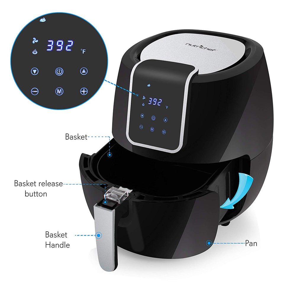 Freidora de aire digital – Cesta eléctrica sin aceite para cocina con freír antiadherente, 5,3 l de capacidad